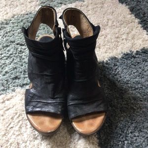 Miz Mooz black leather 7 wedge heels